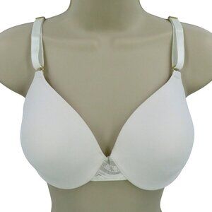 Maidenform 34D Bra 09621 Solid White Gold Underwire Lace Accent Lightly Lined